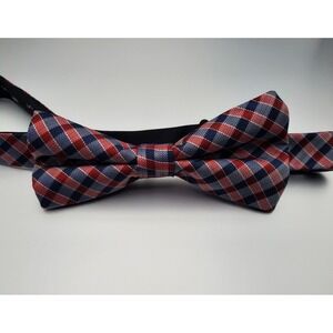 Wembley Bow Tie Polyester Red‎ Blue Plaid 2.25" Wide Pre Tied